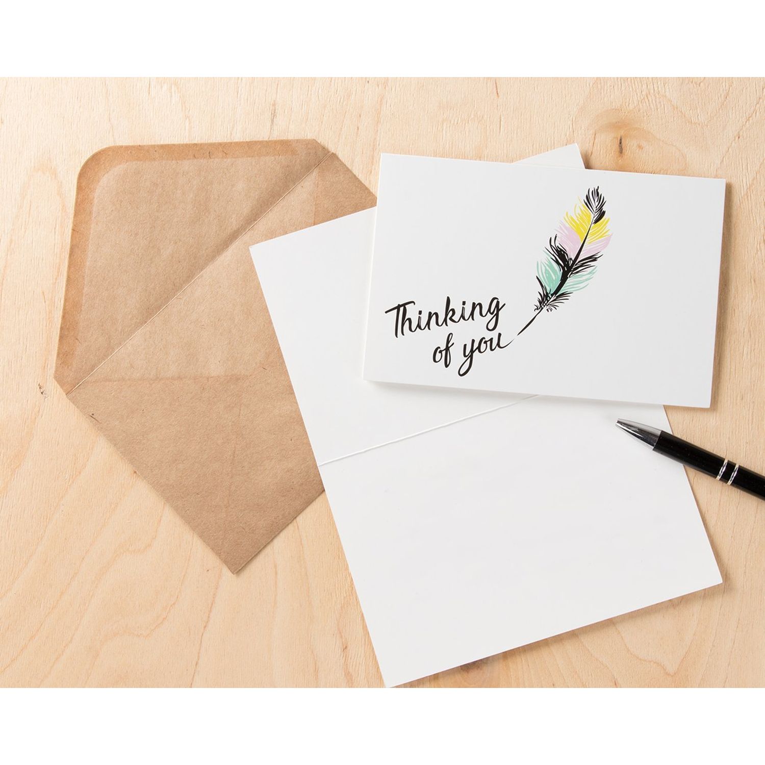 4 x 6 Inches Includes 48 Greeting Cards and Envelopes 48-Pack Thinking of You Note Cards Blank on the Inside Colorful Feather Design